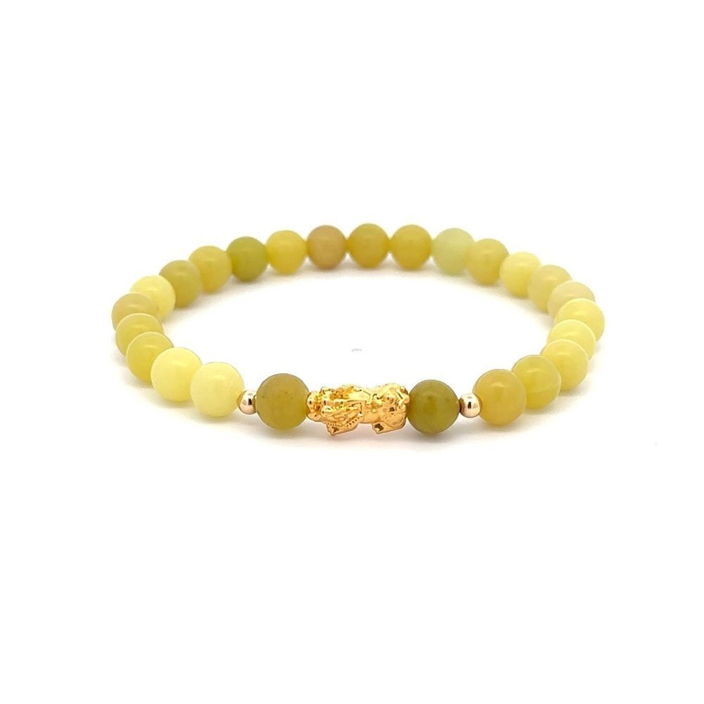 18k Gold Dragon Pixiu Piyao Lucky Charm Bead Bracelet Gemstones Natural Lemon Ja
